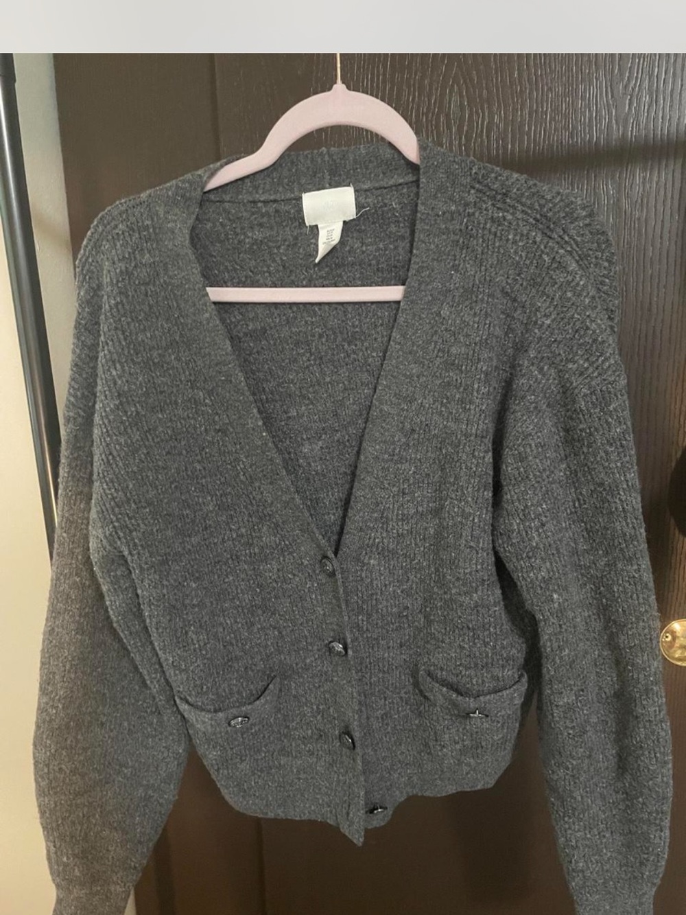Classic Women's Charcoal Gray V-Neck Button Cardigan Sweater SIZE MEDIUM